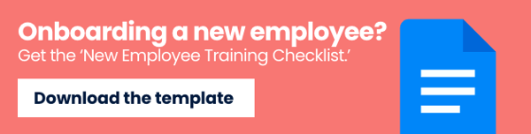 Graphic with button and text 'Onboarding a new employee? Get the new employee training checklist'
