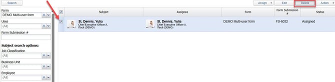 Delete form submission 1