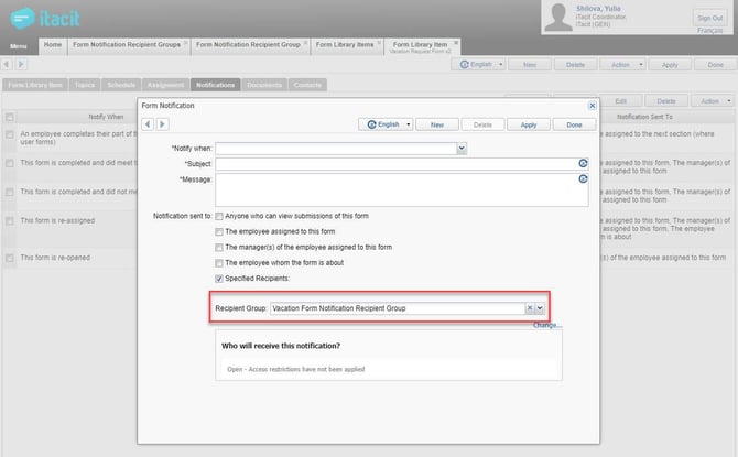 Form Notification Recepient Group 1
