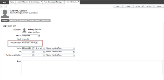 Form Status Reason 1