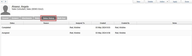 Status history tab (forms)