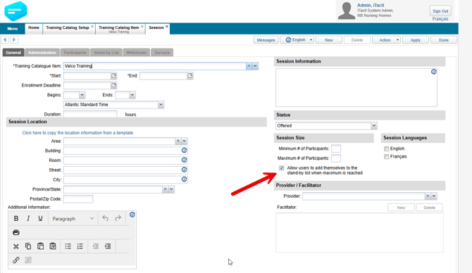 TCI - Session - Allow users to add tho stand-by list